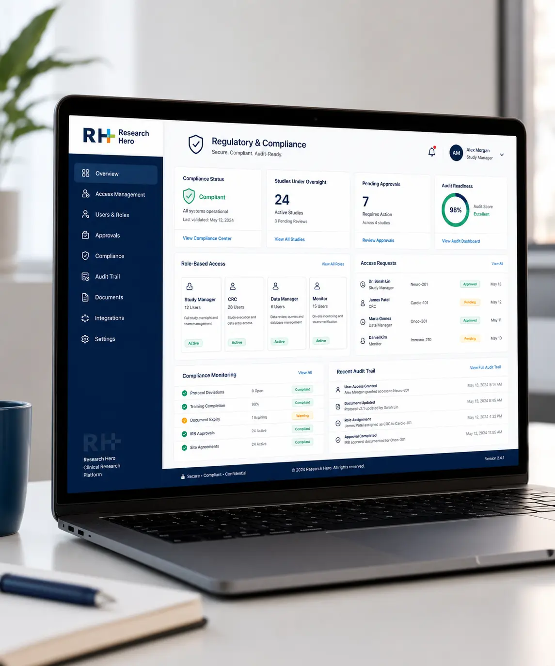 Secure clinical research compliance and access management