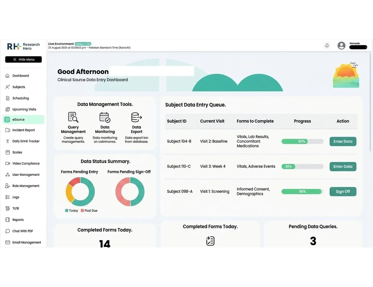Research Hero clinical research dashboard